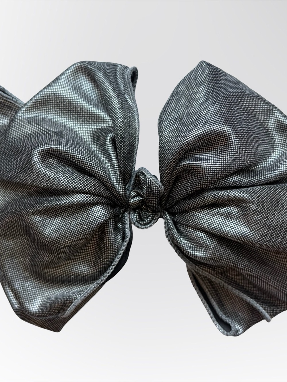 Vintage Metallic Silver Lame Bow Hair Barrette Accessory.